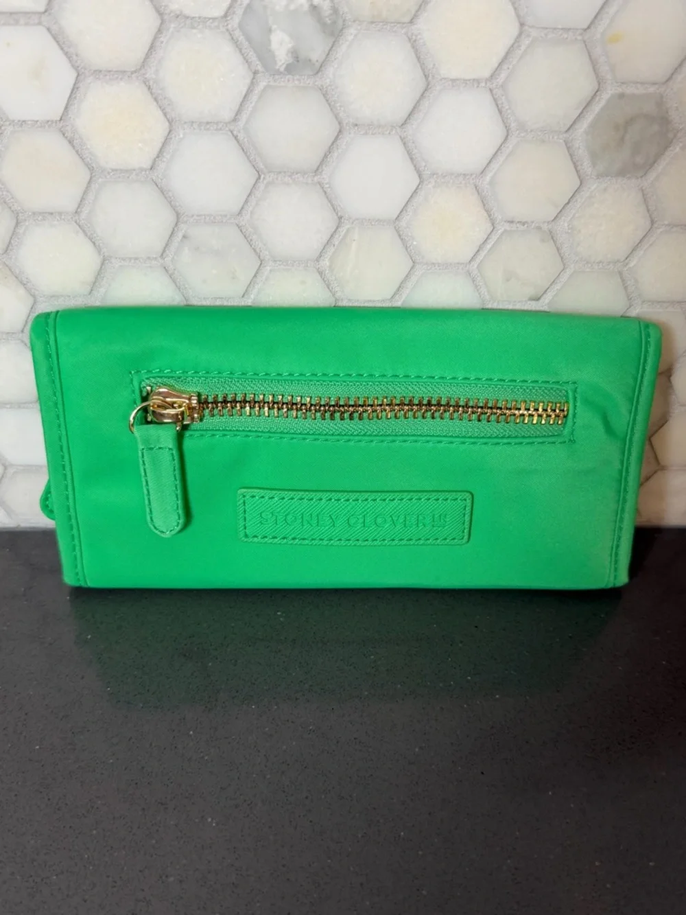 Stoney Clover‎ Lane Bright Neon Green Trifold Long Wallet EUC